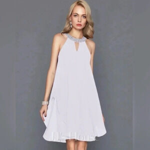 JJ HOUSE ~ Women’s white flowy dress silver jeweled accents at neckline size 12